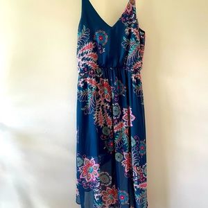 Floral blue high-low sundress. Juniors